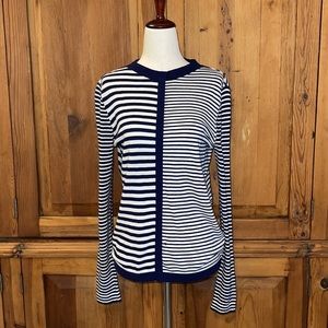 J. McLaughlin Navy Blue & White Striped Crew Neck Sweater Sz.S